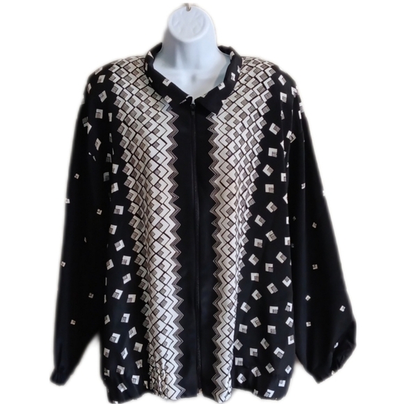 80s 90s Funky Geometric Windbreaker Jacket, Lightweight Geometric Full Zip - Picture 3 of 10